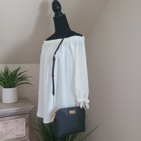 🖤MICHAEL KORS Chain-Link Saffiano Leather Dome Black Crossbody Bag - Picture 13 of 14